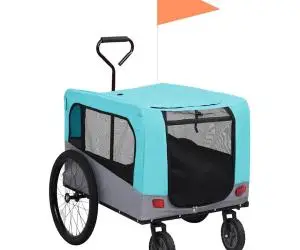 vidaXL Remorcă bicicletă & cărucior 2-în-1 animale, albastru și gri