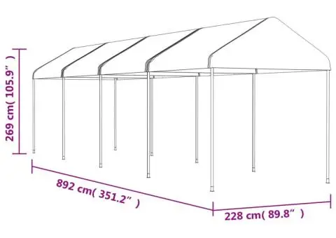 Foișor cu acoperiș, alb, 8,92x2,28x2,69 m, polietilenă - 5/5