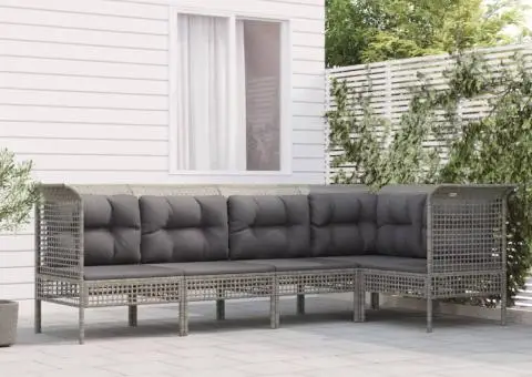 Set mobilier de grădină cu perne, 5 piese, gri, poliratan - 1/5