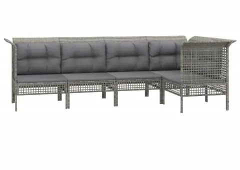 Set mobilier de grădină cu perne, 5 piese, gri, poliratan - 3/5