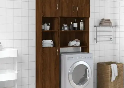 Dulap de baie, stejar maro, 32x25,5x190 cm, lemn prelucrat - 1/5