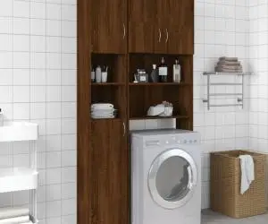 vidaXL Dulap de baie, stejar maro, 32x25,5x190 cm, lemn prelucrat