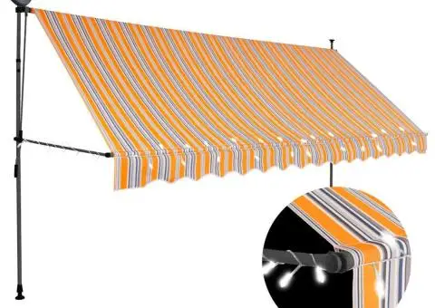 Copertină retractabilă manual cu LED, galben & albastru, 400 cm - 1/5