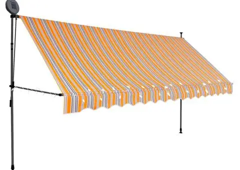 Copertină retractabilă manual cu LED, galben & albastru, 400 cm - 2/5