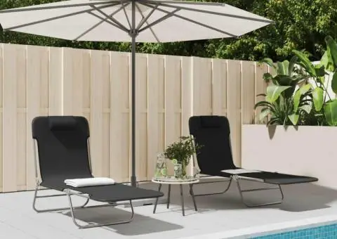 Șezlonguri pliante, 2 buc., negru, textilenă și oțel - 1/5