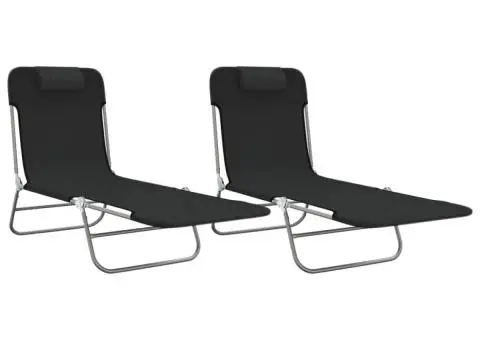 Șezlonguri pliante, 2 buc., negru, textilenă și oțel - 2/5