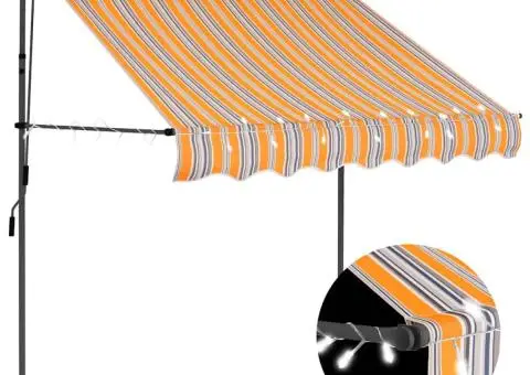 Copertină retractabilă manual cu LED, galben & albastru, 150 cm - 1/5