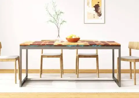 Masă de bucătărie, 180 cm, lemn masiv de acacia și oțel - 1/5