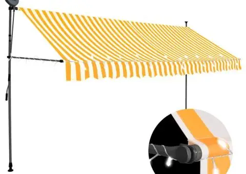 Copertină retractabilă manual cu LED, alb & portocaliu, 400 cm - 1/5
