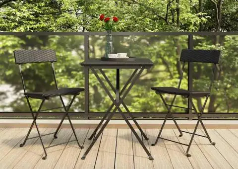 Set mobilier bistro pliabil, 3 piese, negru, poliratan - 1/5