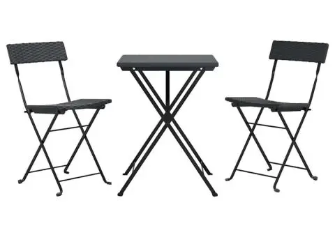Set mobilier bistro pliabil, 3 piese, negru, poliratan - 3/5