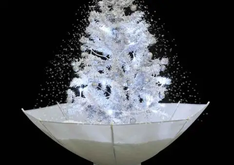 Brad de Crăciun cu ninsoare și bază umbrelă, alb, 75 cm - 4/5