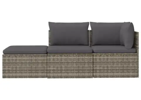 Set mobilier de grădină cu perne, 3 piese, gri, poliratan - 4/5