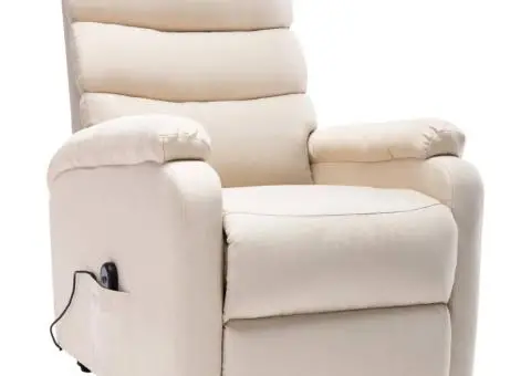 Fotoliu de masaj cu ridicare, crem, material textil - 2/5