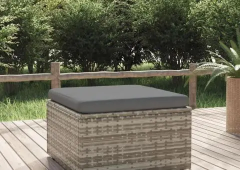 Taburet de grădină cu pernă, gri, 55x55x30 cm, poliratan - 1/5