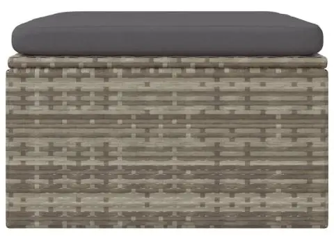 Taburet de grădină cu pernă, gri, 55x55x30 cm, poliratan - 4/5