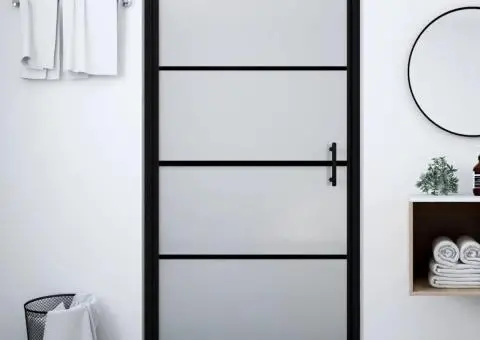 Ușă de duș, negru, 81 x 195 cm, sticlă securizată mată - 1/5