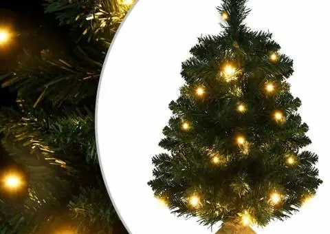 Brad Crăciun artificial pre-iluminat cu suport verde 60 cm, PVC - 1/5