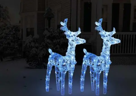 Reni de Crăciun, 2 buc., albastru, 80 LED-uri, acril - 1/5
