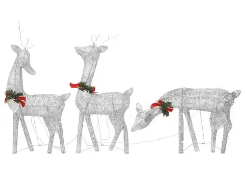 Familie reni de Crăciun, argintiu/alb rece, 270x7x90 cm, plasă - 3/5