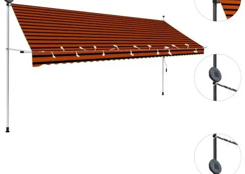 Copertină retractabilă manual cu LED, portocaliu & maro, 400 cm - 4/5