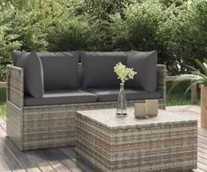 vidaXL Set mobilier de grădină cu perne, 3 piese, gri, poliratan