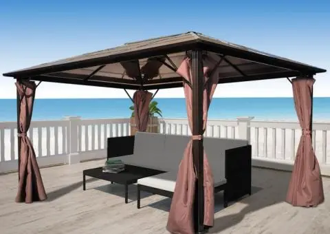 Pavilion cu perdea, maro, aluminiu, 400 x 300 cm - 1/5