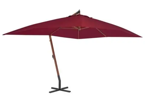 Umbrelă consolă de grădină cu stâlp din lemn, bordo, 400x300 cm - 1/5