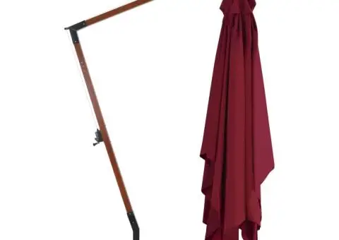 Umbrelă consolă de grădină cu stâlp din lemn, bordo, 400x300 cm - 3/5