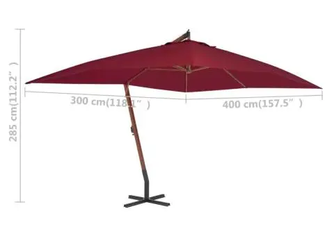Umbrelă consolă de grădină cu stâlp din lemn, bordo, 400x300 cm - 5/5