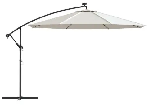 Umbrelă în consolă cu LED-uri și stâlp metalic, nisipiu, 350 cm - 4/5