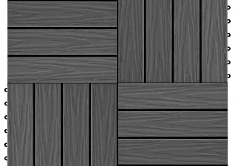 Plăci podea în relief, WPC, 11 buc., 30 x 30 cm, 1 mp, negru - 1/5