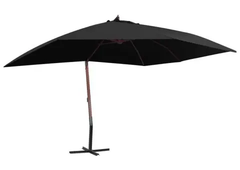 Umbrelă suspendată cu stâlp din lemn, negru, 400 x 300 cm - 1/5