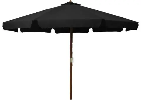 Umbrelă de soare de exterior, stâlp din lemn, negru, 330 cm - 1/5