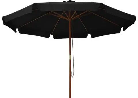 Umbrelă de soare de exterior, stâlp din lemn, negru, 330 cm - 2/5