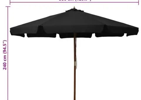 Umbrelă de soare de exterior, stâlp din lemn, negru, 330 cm - 5/5