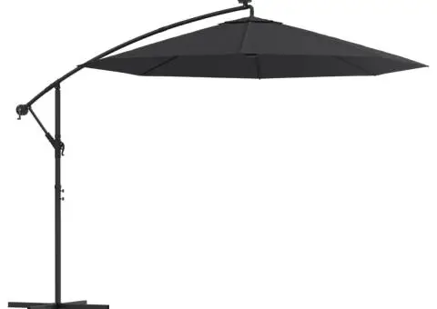 Umbrelă în consolă cu LED și stâlp din oțel, negru, 300 cm - 2/5