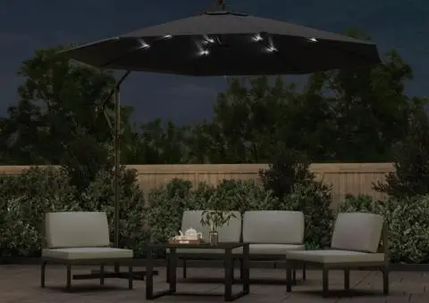 Umbrelă în consolă cu LED și stâlp din oțel, negru, 300 cm - 3/5