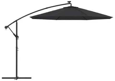 Umbrelă în consolă cu LED și stâlp din oțel, negru, 300 cm - 4/5