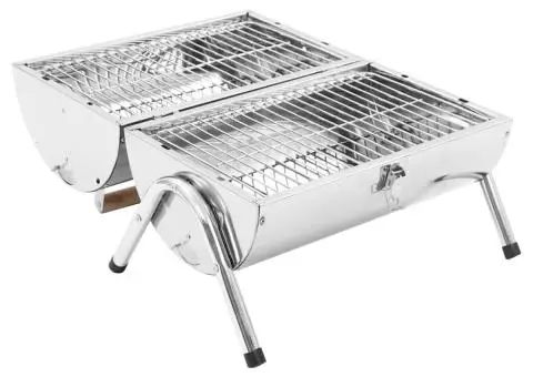 Grătar portabil cu cărbuni, oțel inoxidabil, grilaj dublu - 3/5
