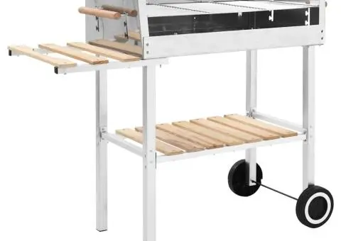 Grătar tip cărucior XXL cu cărbuni, 2 rafturi, oțel inoxidabil - 1/5