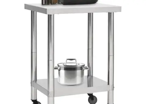 Masă de lucru bucătărie cu roți, 60x45x85 cm, oțel inoxidabil - 2/5
