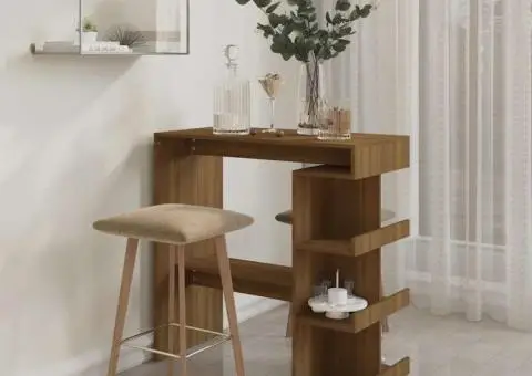 Masă de bar cu raft depozitare stejar maro 100x50x101,5 cm PAL - 3/5