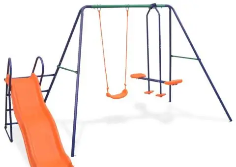 Set de leagăne cu tobogan și 3 locuri, portocaliu - 1/5