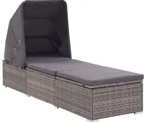 vidaXL Șezlong cu copertină și pernă, gri, poliratan