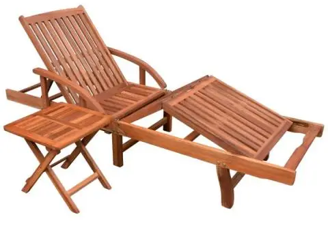 Șezlong de plajă cu masă, lemn masiv de acacia - 1/5