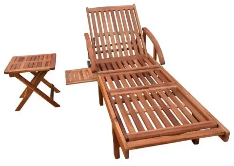 Șezlong de plajă cu masă, lemn masiv de acacia - 2/5