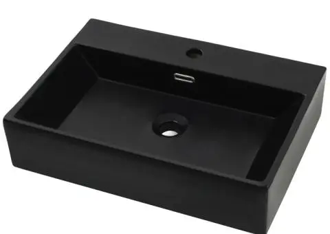 Bazin cu orificiu robinet ceramică, 60,5x42,5x14,5 cm, negru - 2/5