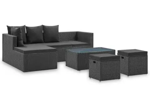 Set mobilier de grădină cu perne, 4 piese, negru, poliratan - 1/5