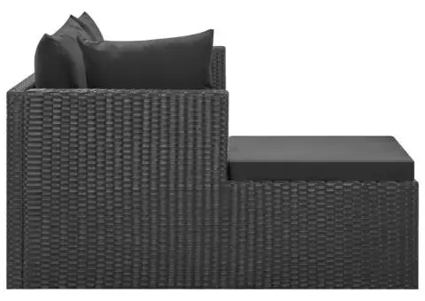 Set mobilier de grădină cu perne, 4 piese, negru, poliratan - 5/5